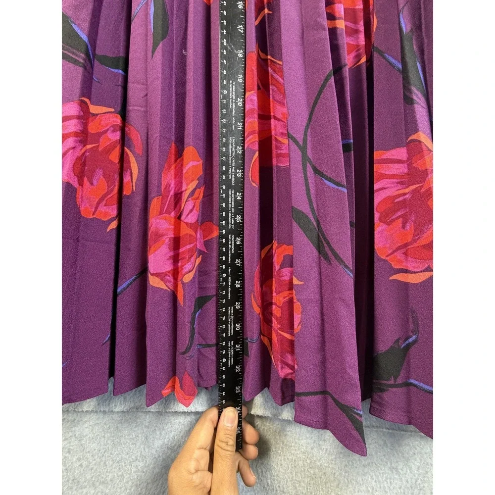 A New Day Skirt Womens Small Purple Floral Pleated Midi Elastic Waist Chiffon